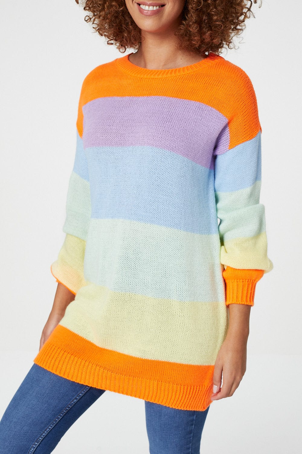 Orange | Striped Longline Knit Jumper