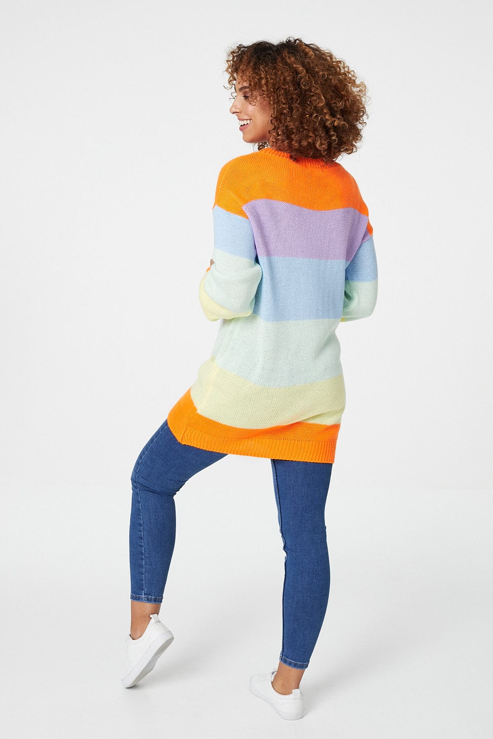 Orange | Striped Longline Knit Jumper