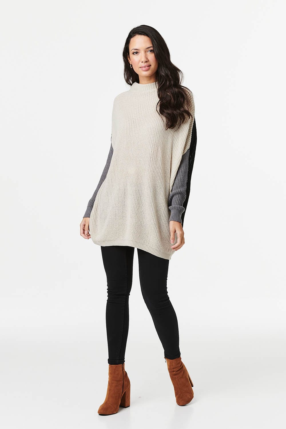 Light Grey | Colour Block Oversized Knit Jumper