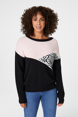 Pink | Colour Block Print Relaxed Jumper