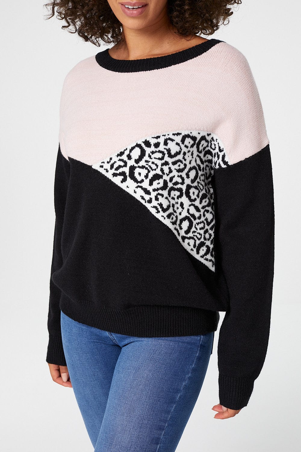 Pink | Colour Block Print Relaxed Jumper
