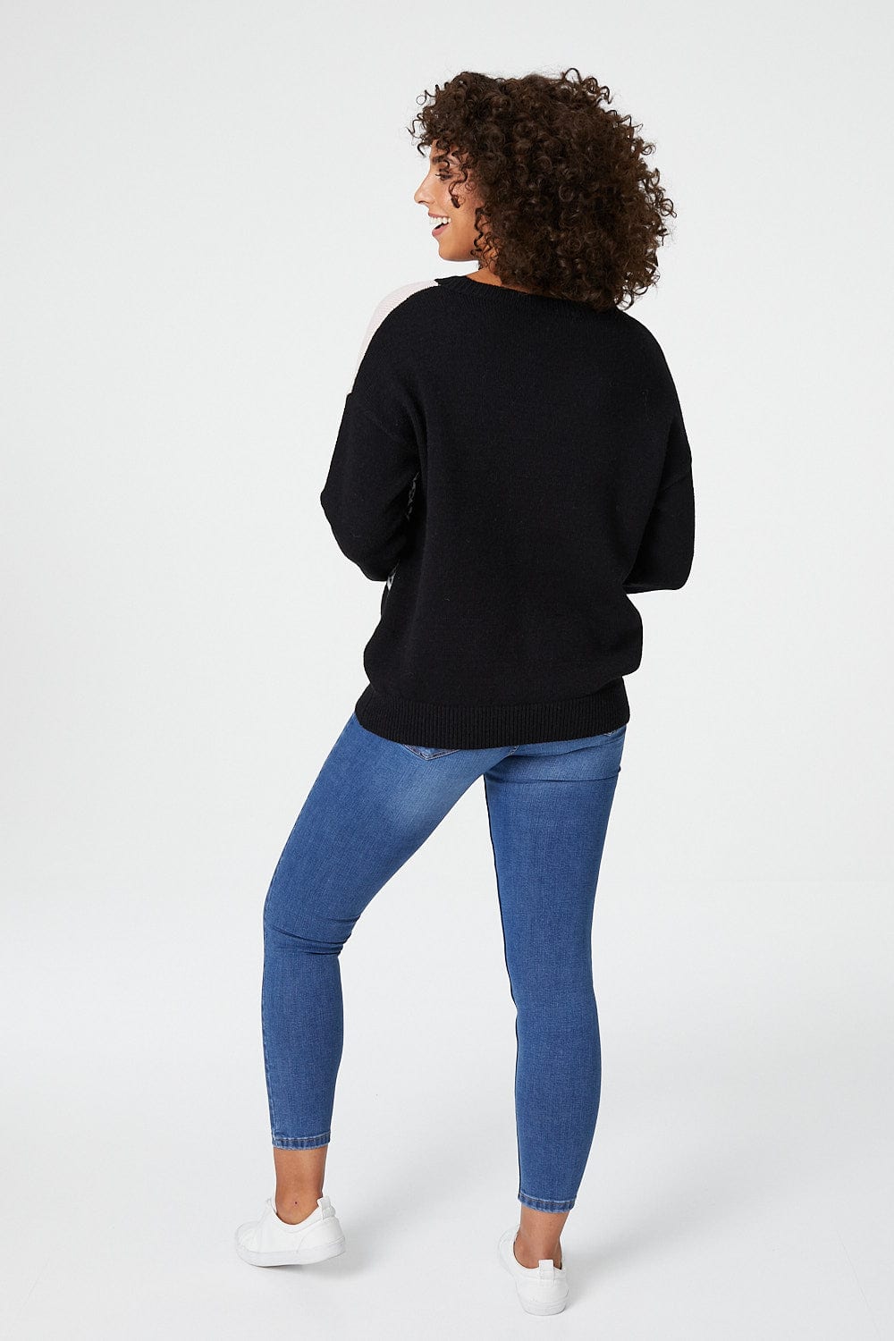 Pink | Colour Block Print Relaxed Jumper
