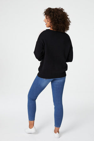 Pink | Colour Block Print Relaxed Jumper