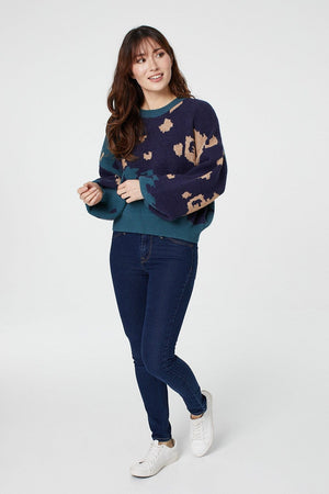 Teal | Abstract Oversized Knit Jumper