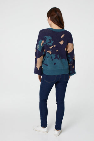 Teal | Abstract Oversized Knit Jumper