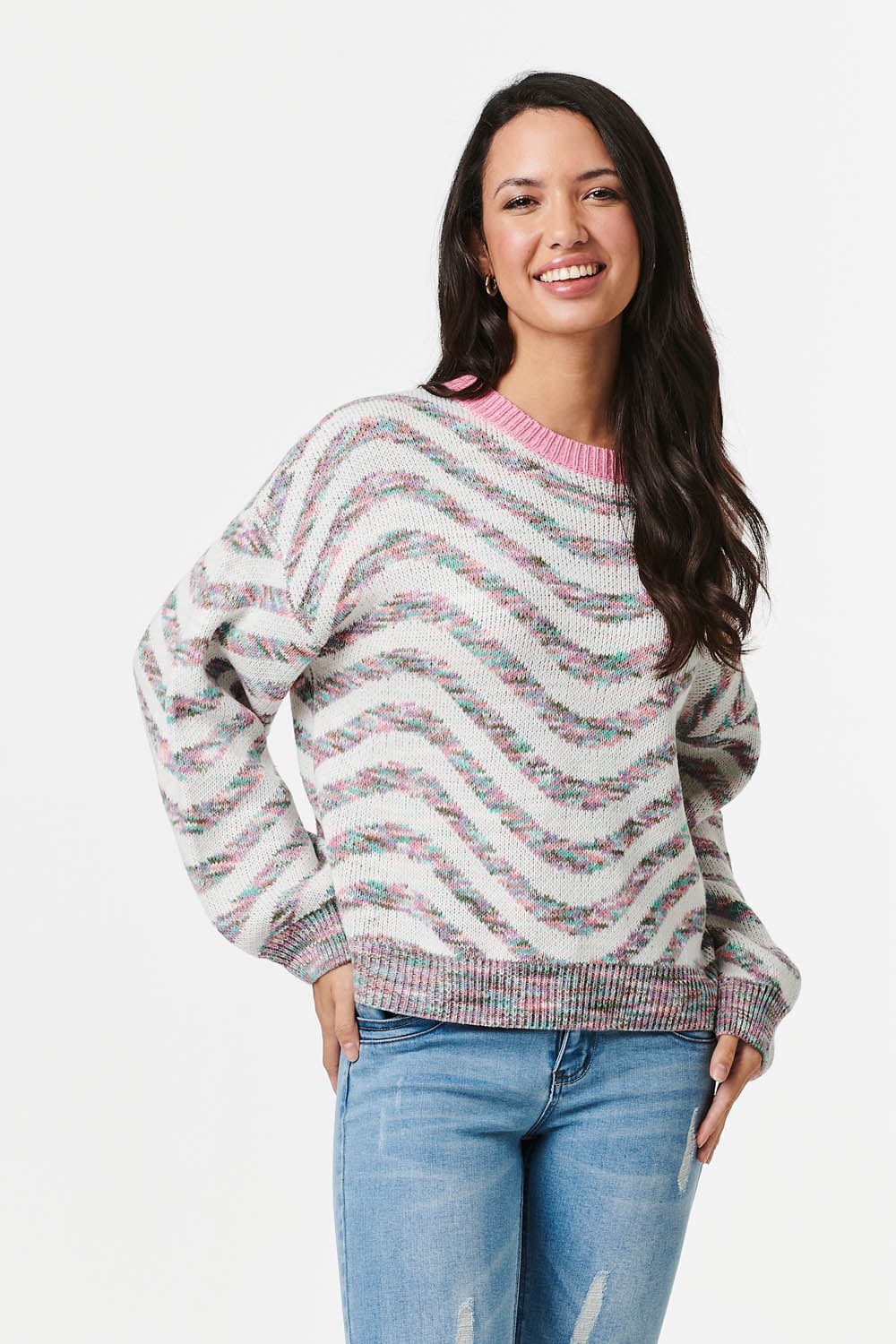 Pink | Striped Oversized Knit Jumper