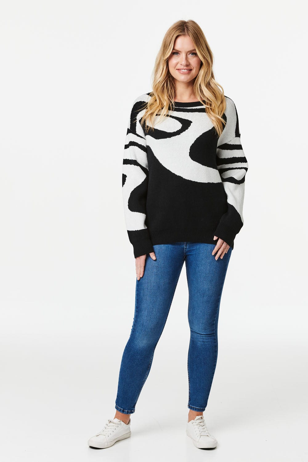 Black And White | Marble Print Oversized Knit Jumper
