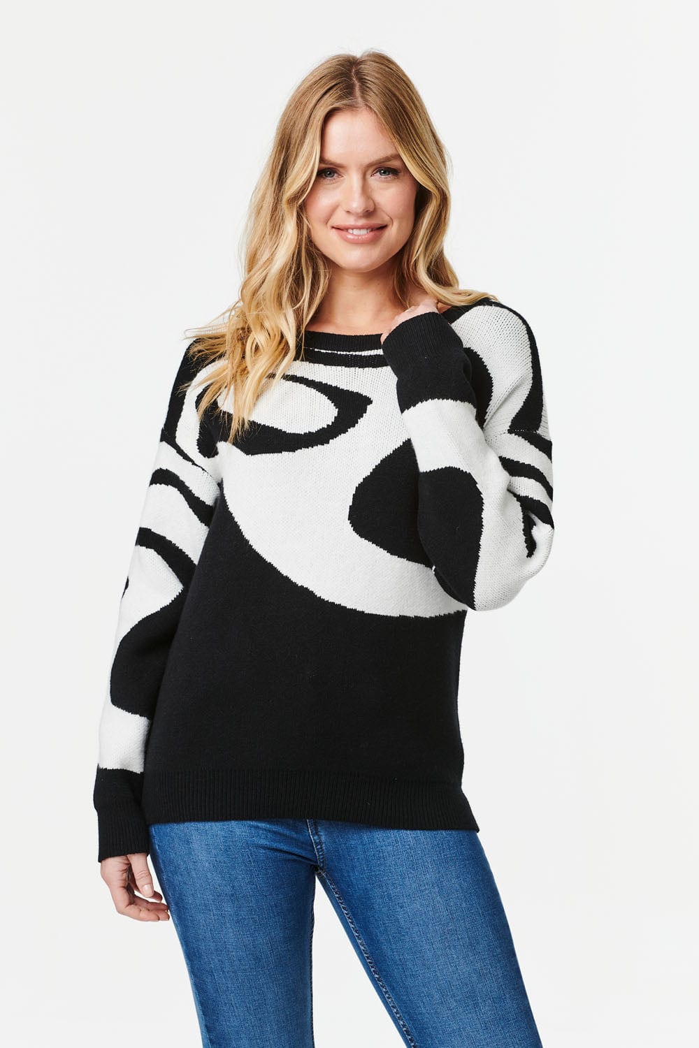 Black And White | Marble Print Oversized Knit Jumper