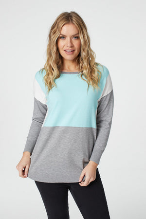Blue | Colour Block Fine Knit Jumper