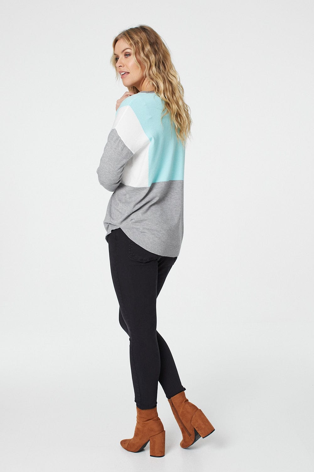 Blue | Colour Block Fine Knit Jumper