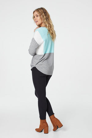 Blue | Colour Block Fine Knit Jumper
