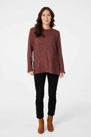 Orange | Striped Knit Jumper with Necklace