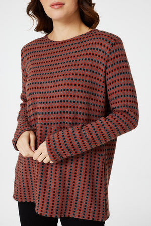 Orange | Striped Knit Jumper with Necklace