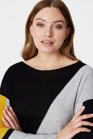 Mustard | Colour Block Fine Knit Jumper
