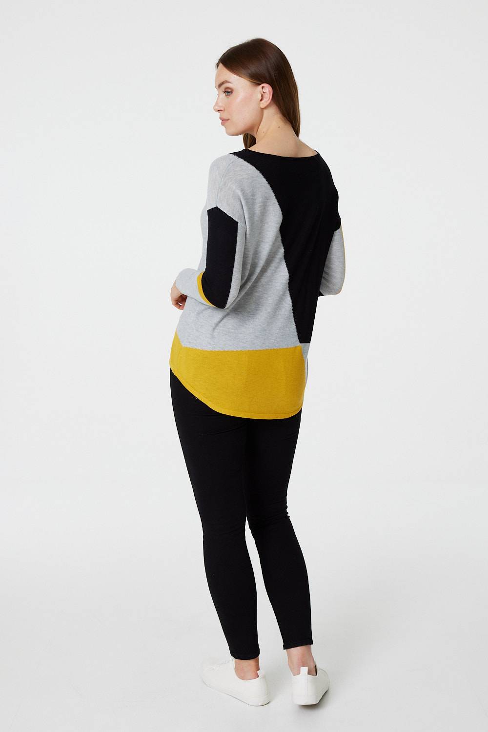 Mustard | Colour Block Fine Knit Jumper