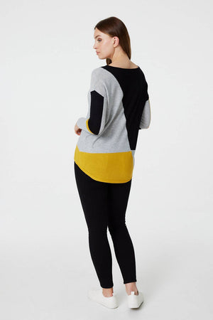 Mustard | Colour Block Fine Knit Jumper