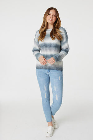Grey | Striped Long Sleeve Knit Jumper