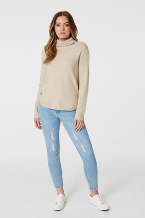 Stone | Roll Neck Fine Knit Jumper