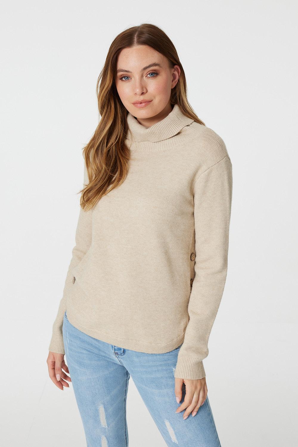 Stone | Roll Neck Fine Knit Jumper
