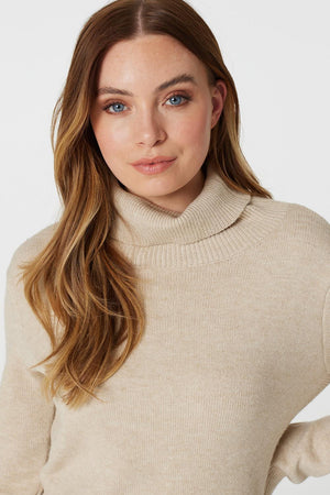 Stone | Roll Neck Fine Knit Jumper