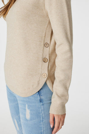 Stone | Roll Neck Fine Knit Jumper