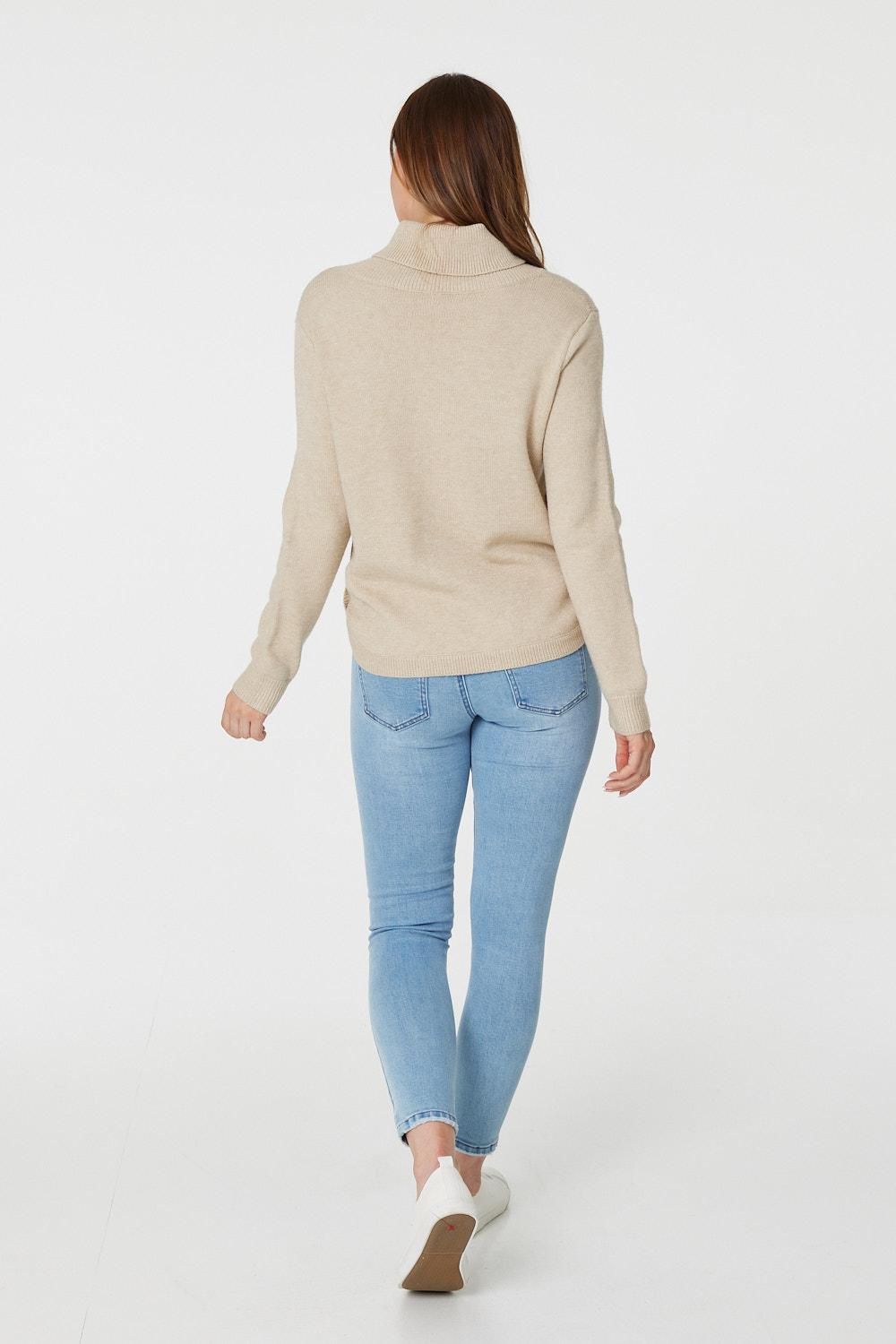 Stone | Roll Neck Fine Knit Jumper