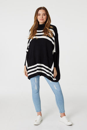 Black And White | Striped Oversized High Neck Jumper