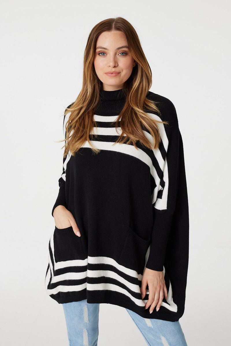 Black And White | Striped Oversized High Neck Jumper