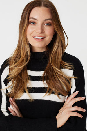 Black And White | Striped Oversized High Neck Jumper