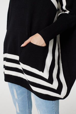 Black And White | Striped Oversized High Neck Jumper