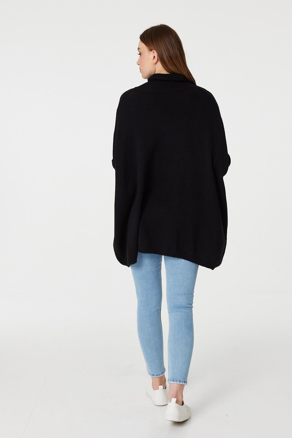 Black And White | Striped Oversized High Neck Jumper