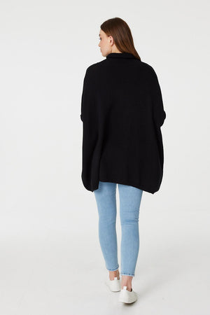 Black And White | Striped Oversized High Neck Jumper