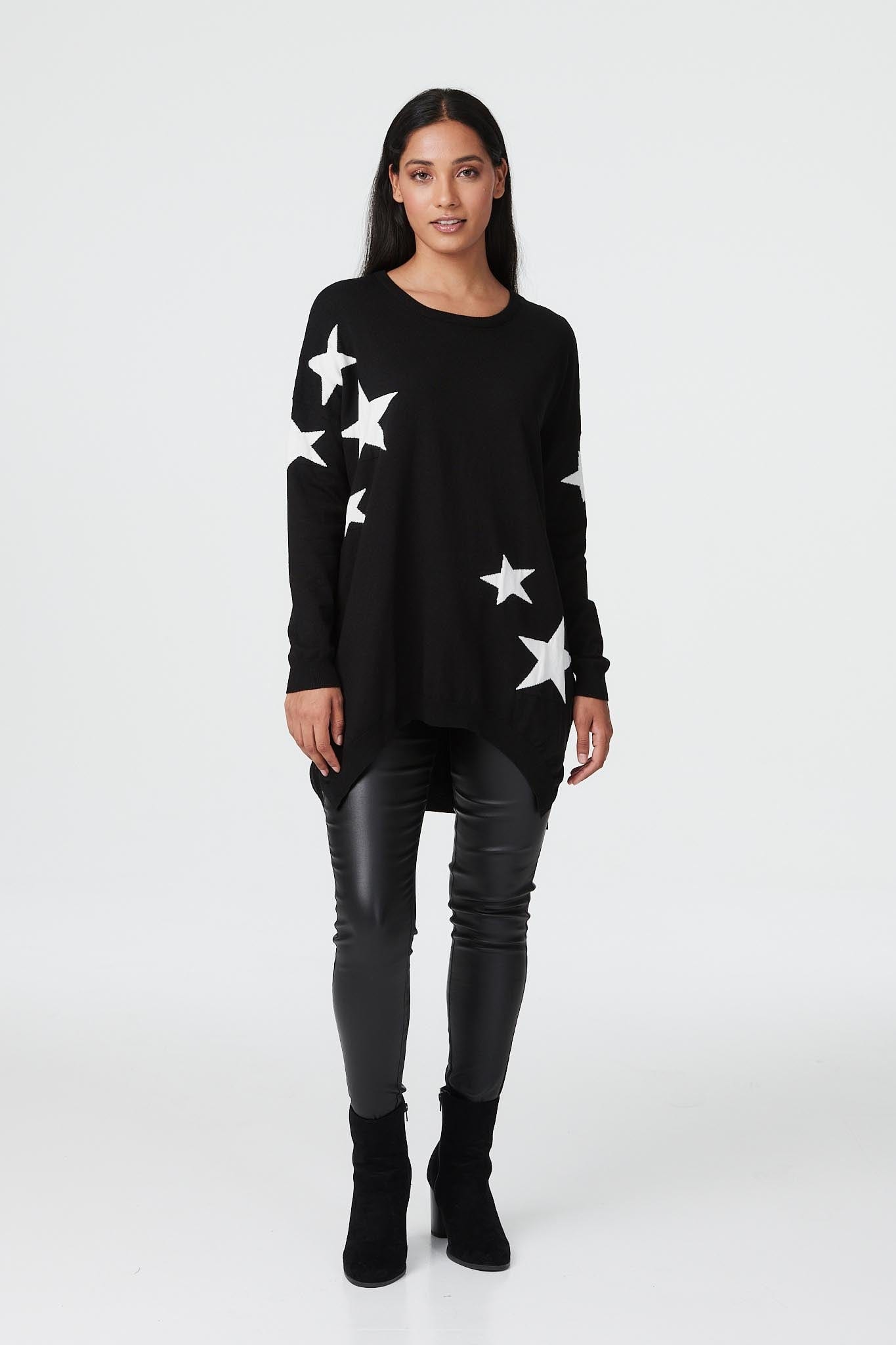 Black | Star Print Oversized Long Jumper