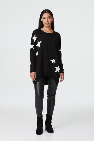 Black | Star Print Oversized Long Jumper