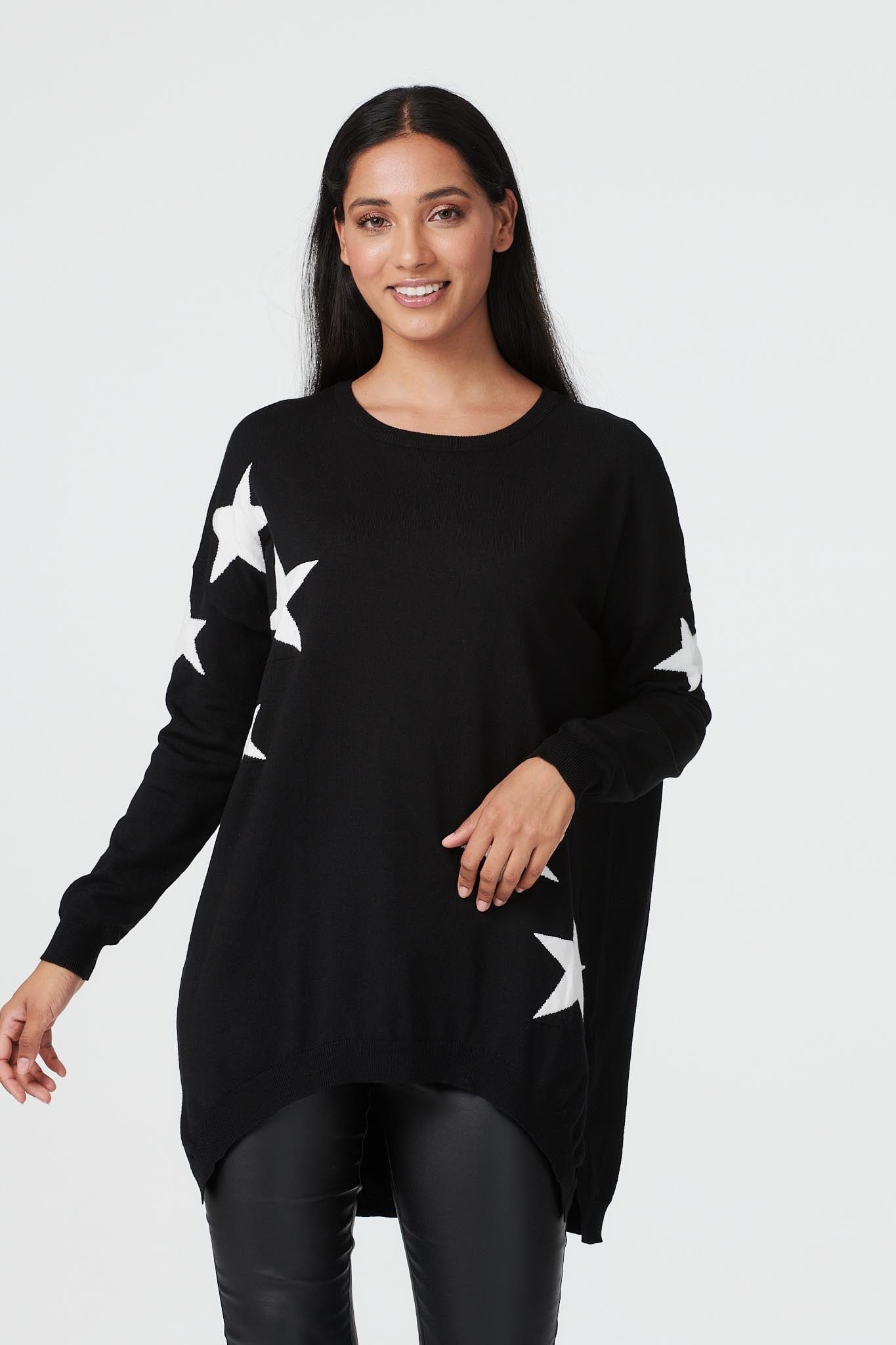 Black | Star Print Oversized Long Jumper