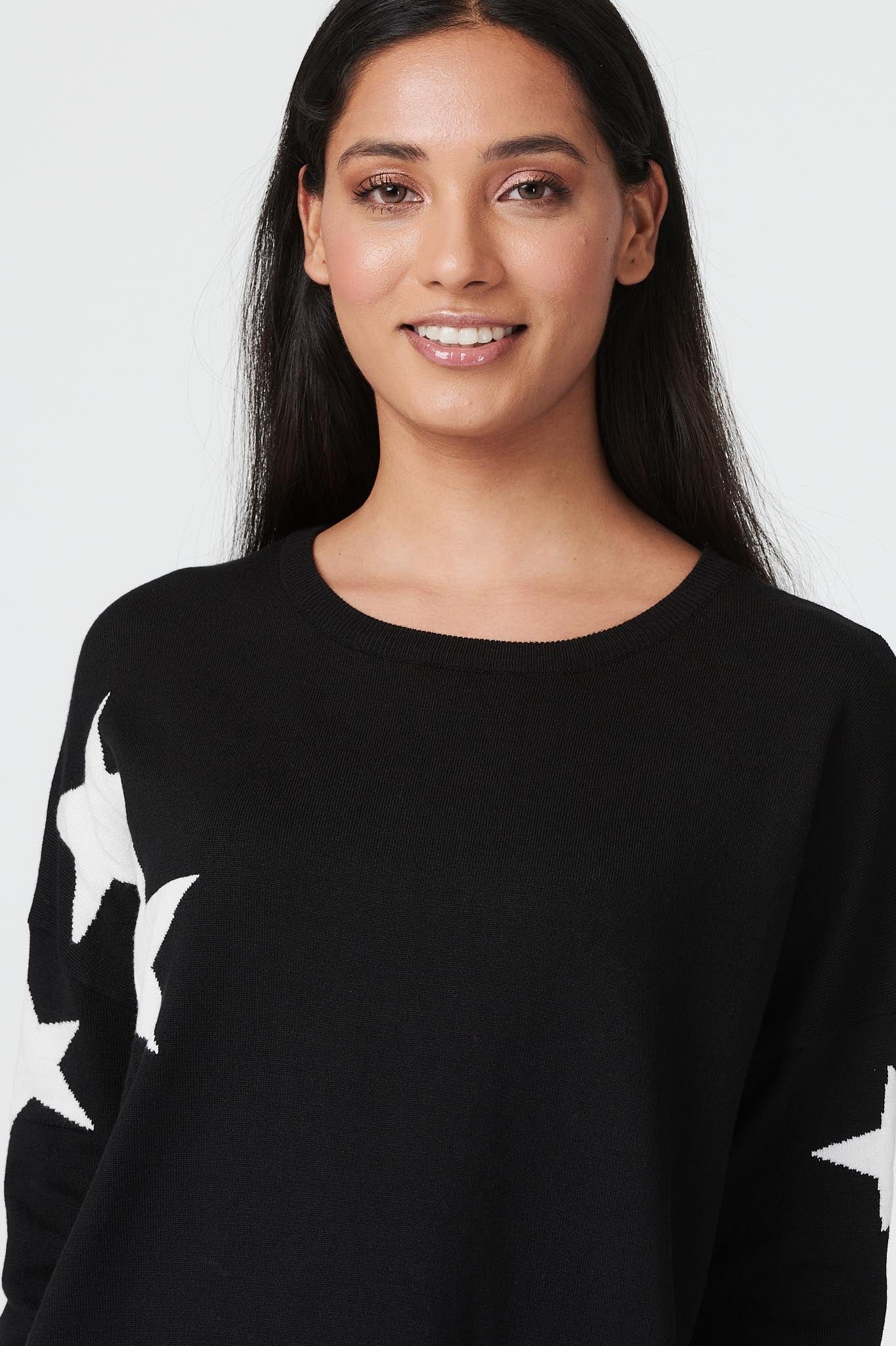 Black | Star Print Oversized Long Jumper