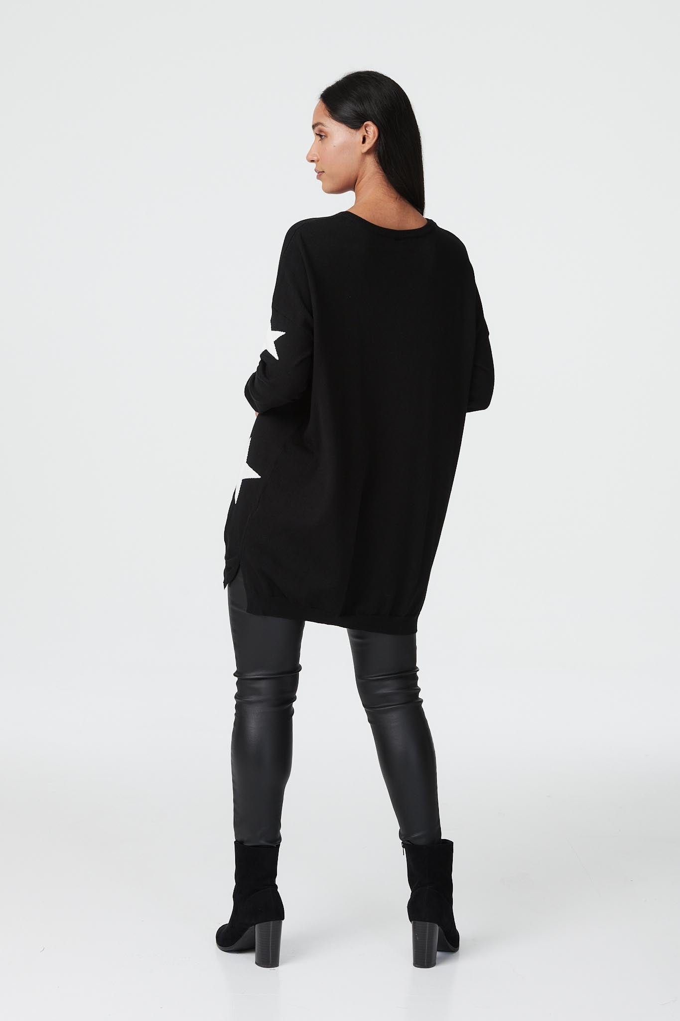 Black | Star Print Oversized Long Jumper
