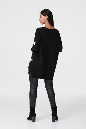 Black | Star Print Oversized Long Jumper