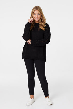 Black | Cable Knit Slouchy Knit Jumper