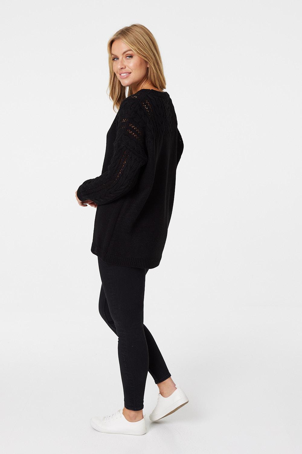 Black | Cable Knit Slouchy Knit Jumper