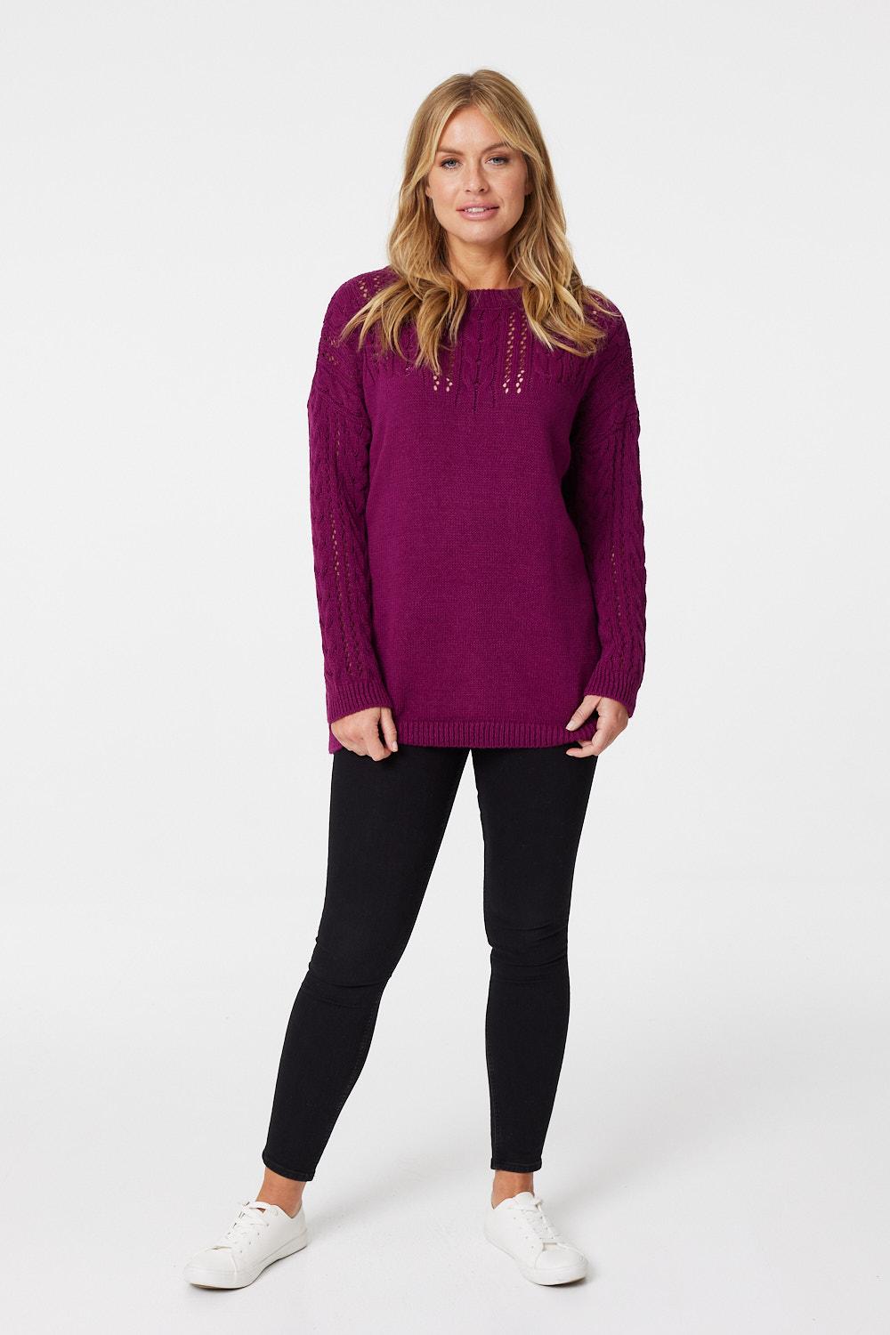 Fushsia | Cable Knit Slouchy Knit Jumper