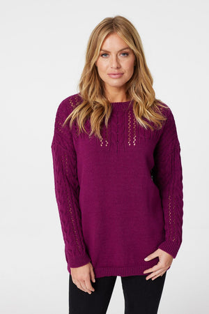 Fushsia | Cable Knit Slouchy Knit Jumper