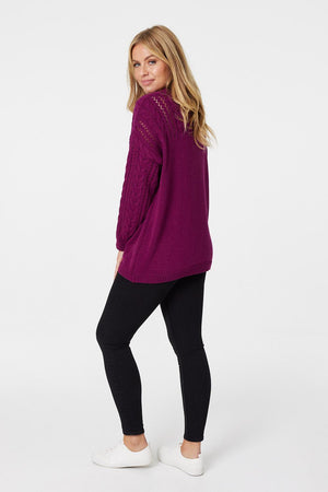 Fushsia | Cable Knit Slouchy Knit Jumper