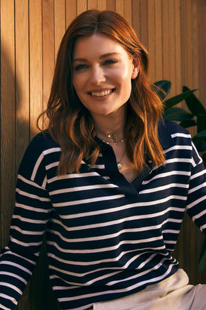Navy | Striped Jumper with Collar