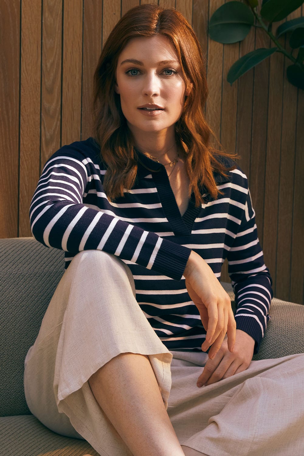 Navy | Striped Jumper with Collar