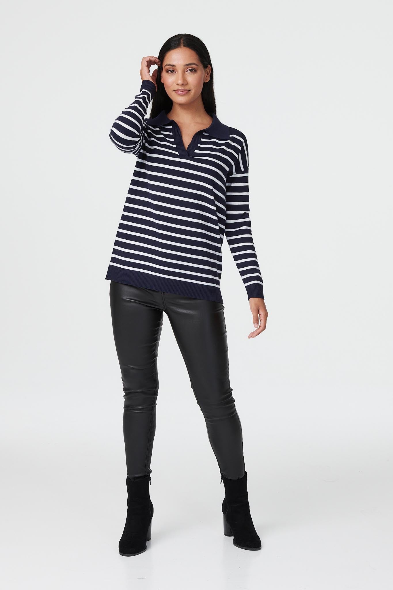 Navy | Striped Jumper with Collar