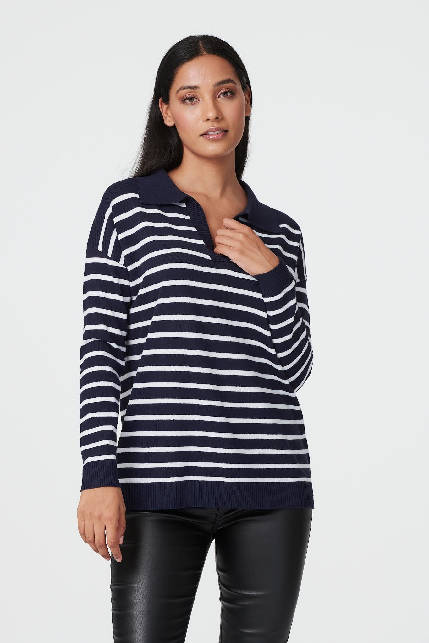 Navy | Striped Jumper with Collar