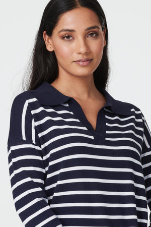 Navy | Striped Jumper with Collar