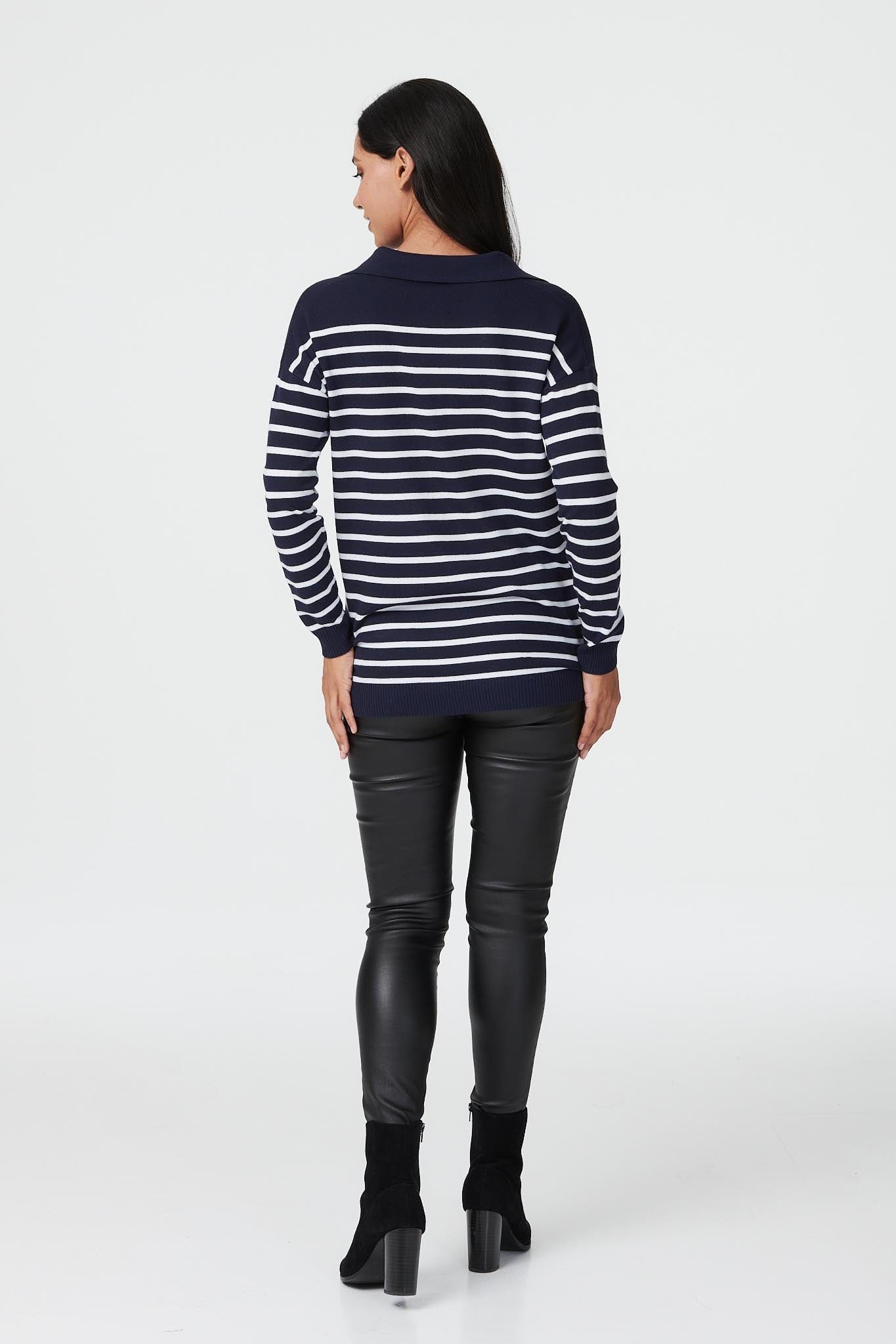 Navy | Striped Jumper with Collar