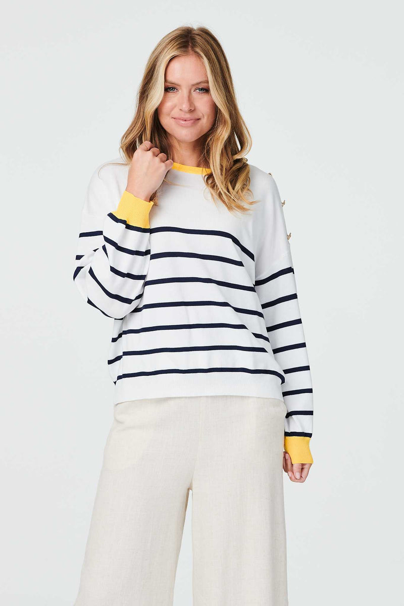 Navy | Striped Long Sleeve Relaxed Jumper